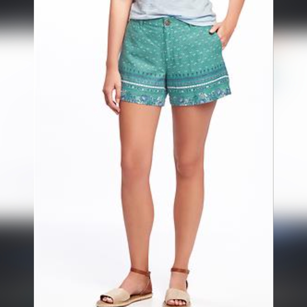 OLD NAVY SHORTS + banana Republic blue blouse